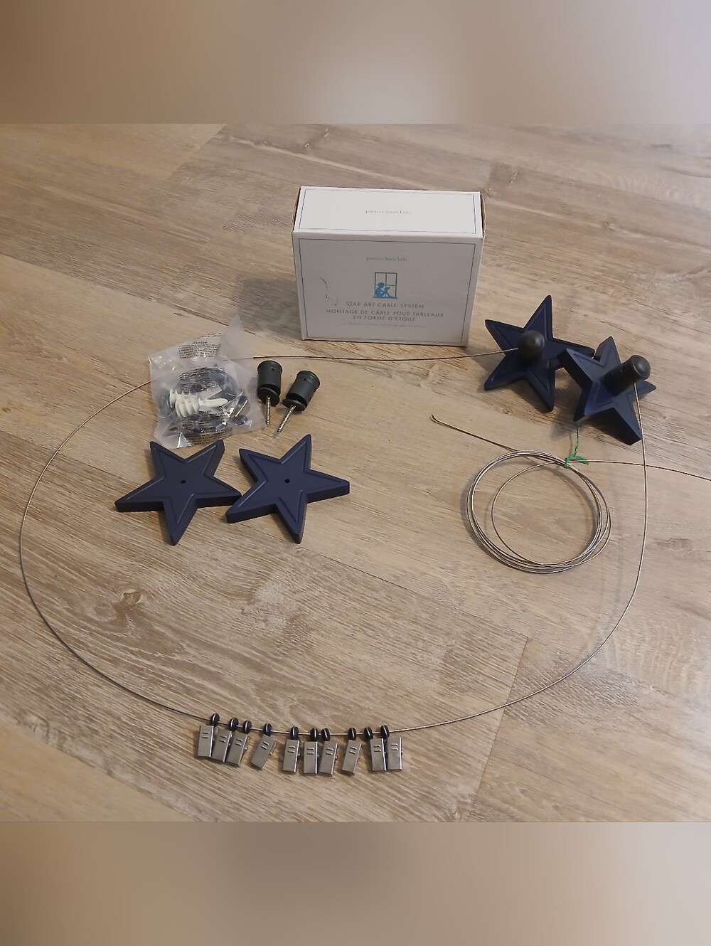 New: Pottery Barn Kids Star Art Cable System Wall Artwork Display TWO Blue